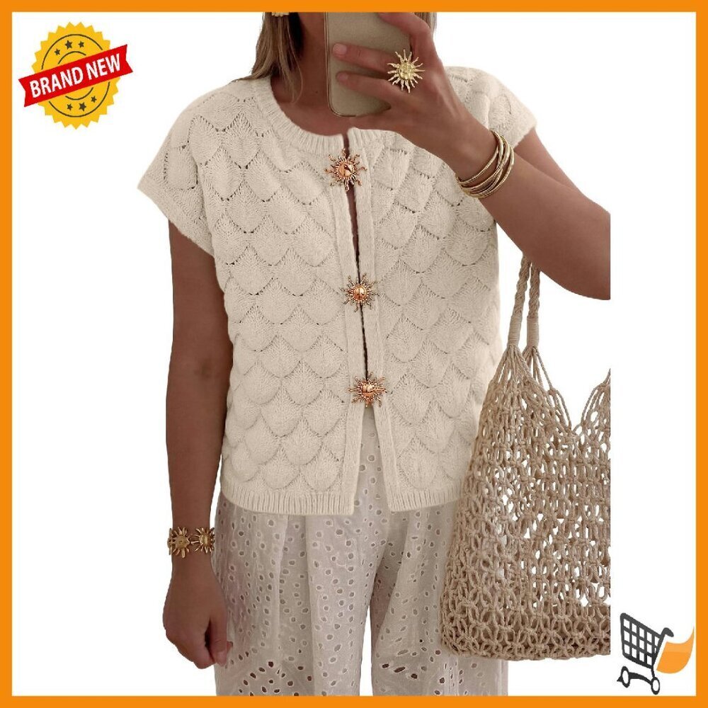 Short Sleeve Sweater Vest Crop Top Button Front Y2K Summer